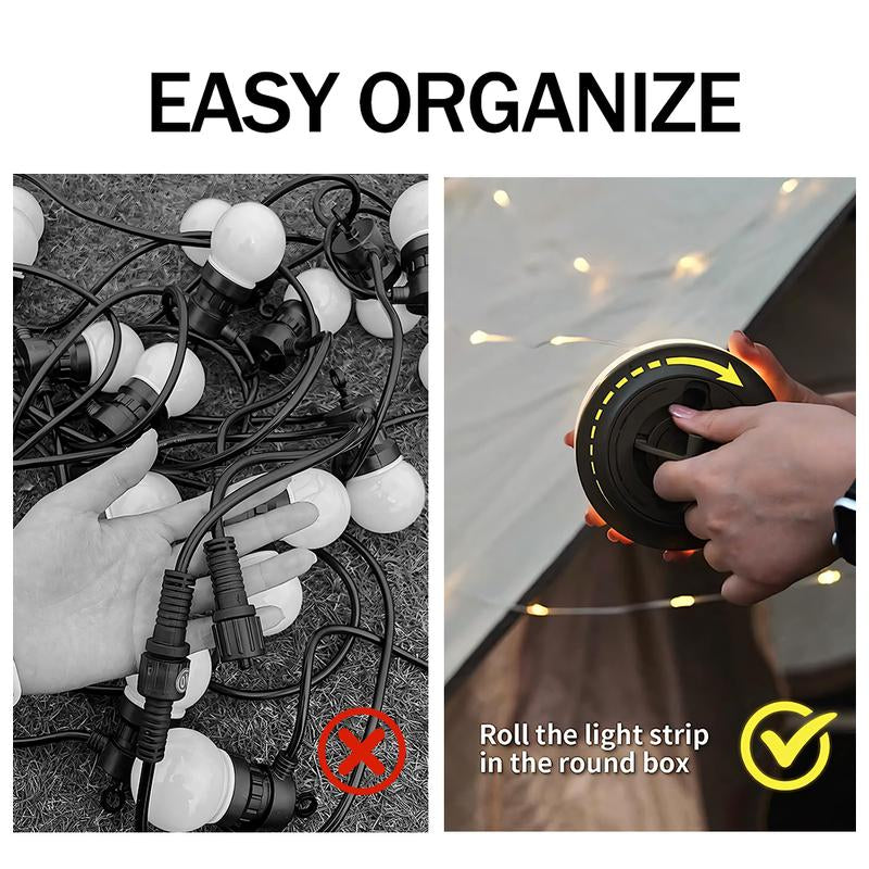 32.8 FT Retractable String Lights 4 in 1 Rechargeable Outdoor Camping String Light with 8 Lighting Modes for Halloween Holiday Christmas Decoration
