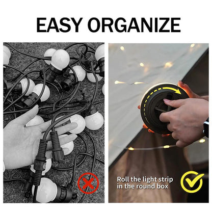 32.8 FT Retractable String Lights 4 in 1 Rechargeable Outdoor Camping String Light with 8 Lighting Modes for Halloween Holiday Christmas Decoration