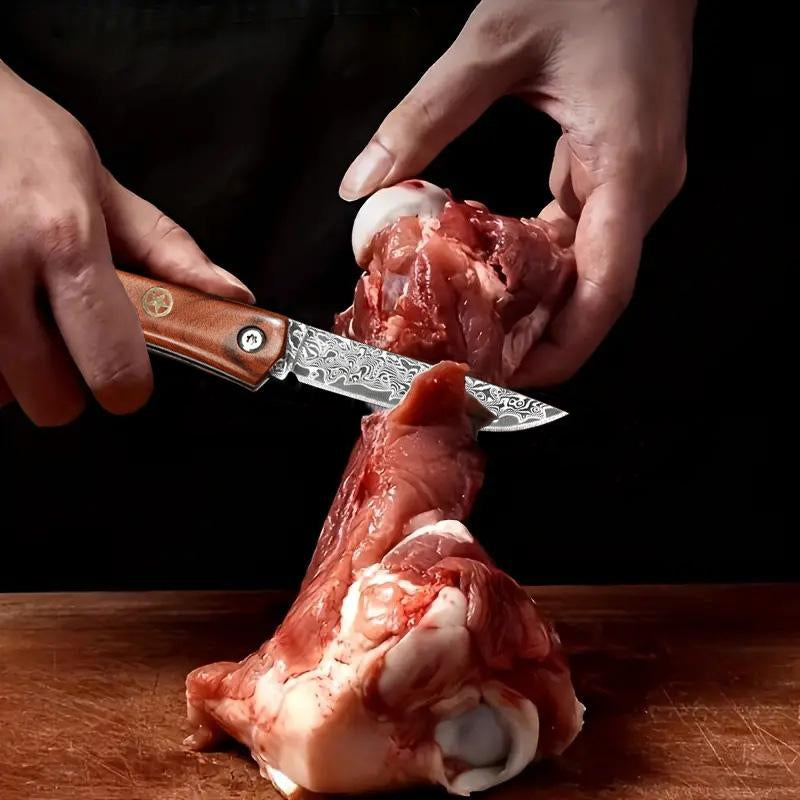 Damascus Steel Camping Knife, Chef'S Knife, Ergonomic Handle Design, Comfortable and Slip-Resistant, Suitable for Kitchen Camping Cooking Barbecue, a Perfect Gift for and Friends