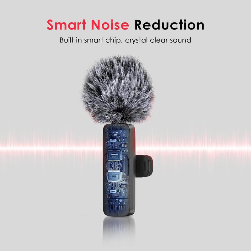 2 Pcs 2 in 1 Wireless Lavalier Microphone for Iphone, Android - Noise Reduction for Video Mini Microphone with USB-C and IOS Lighting Crystal Clear Sound for Recording/Live Streaming/Vlogging Audio Bluetooth Clip Connection