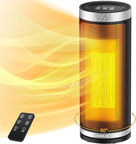 1500W Space Heater for Indoor Use, Portable Electric Heater with 60° Oscillation, Thermostat, 3 Heat Settings, Tip-Over Protection – Silver, for Office & Bedroom