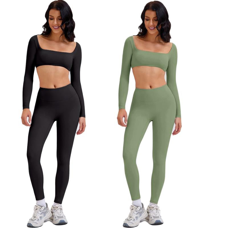 2 Piece Workout Sets for Women Long Sleeve Crop Tops and Yoga Pants Outfits High Waist Flared Leggings Gym Sets Athletic Running Yoga Tight Fit Timeless Sports Style
