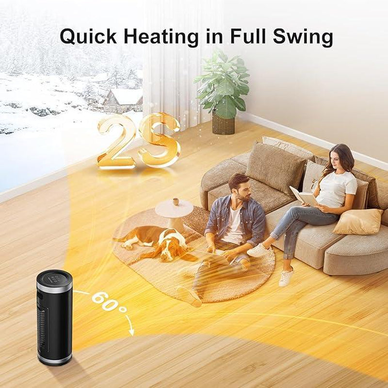 1500W Space Heater for Indoor Use, Portable Electric Heater with 60° Oscillation, Thermostat, 3 Heat Settings, Tip-Over Protection – Silver, for Office & Bedroom
