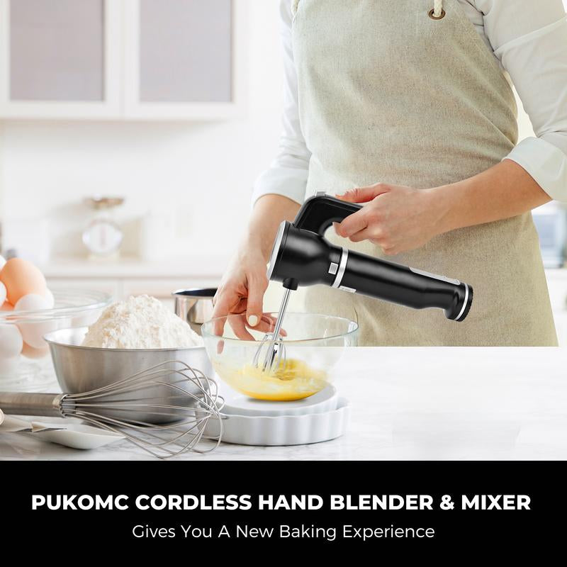 Pukomc Cordless Hand Mixer and Mixer - 12 Speeds, BPA Free, Dishwasher Safe - Versatile for Whipping, Mixing, Whipping Egg Whites, Cake Batter, Cookies and Cream | Cordless and Lightweight